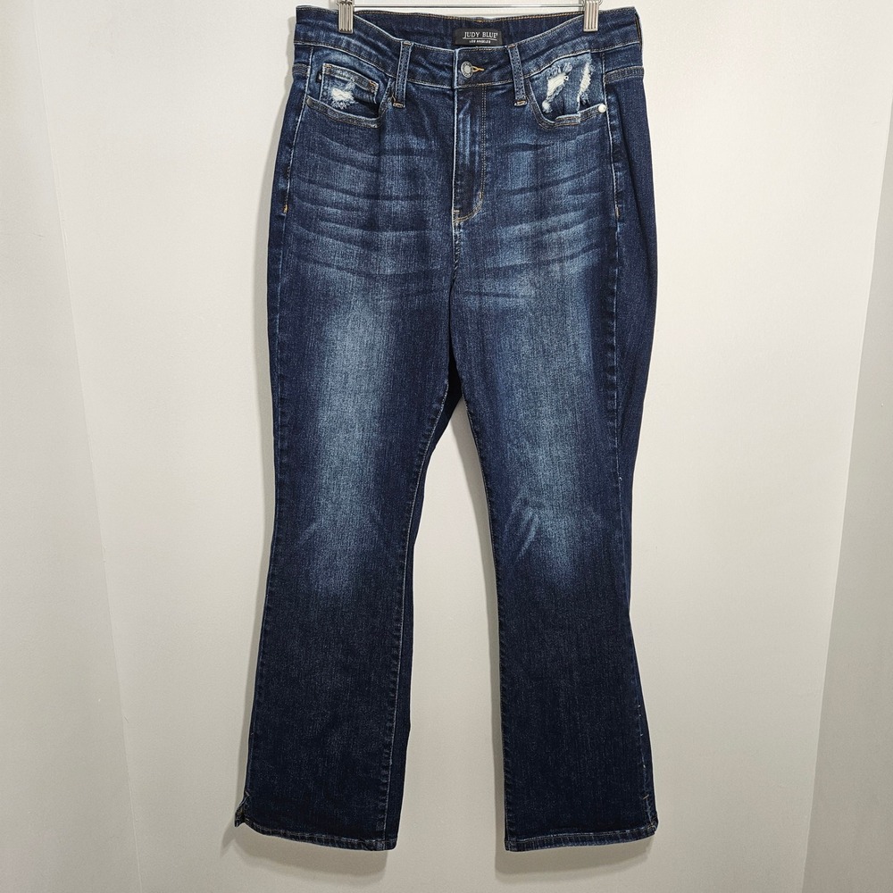 Judy Blue High Rise Flare Jeans Dark Wash Distressed Stretch 16W Womens